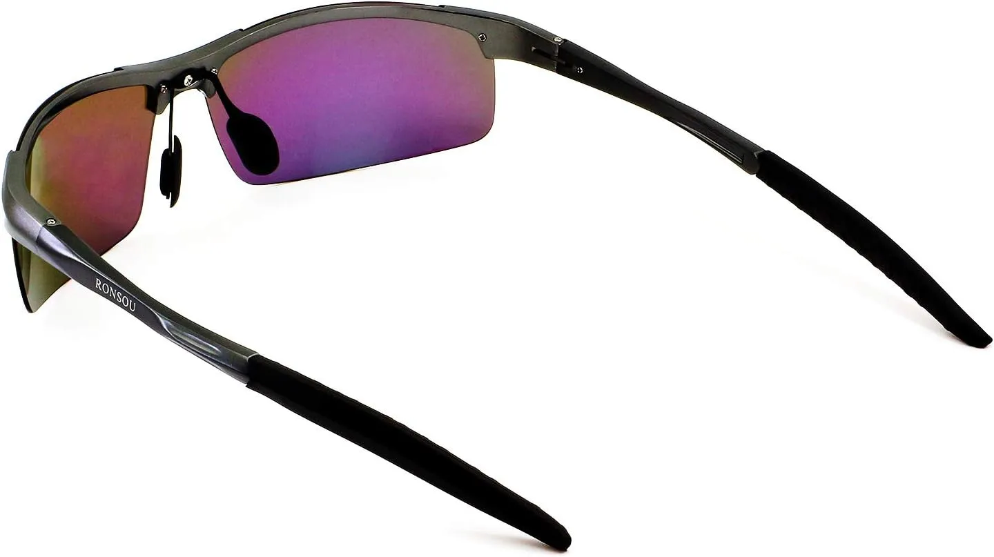 RONSOU Mens Sunglasses Polarized Sport UV Protection Ultralight Al Mg Sunglasses for Men Fishing Driving Golf