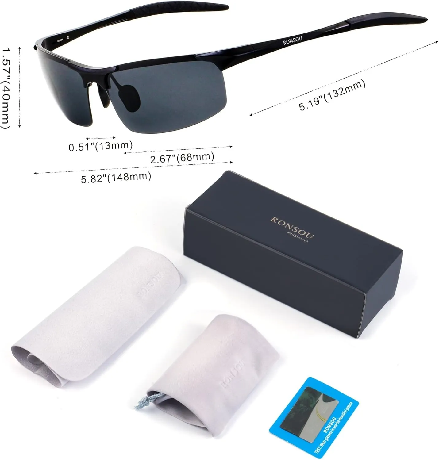 RONSOU Mens Sunglasses Polarized Sport UV Protection Ultralight Al Mg Sunglasses for Men Fishing Driving Golf