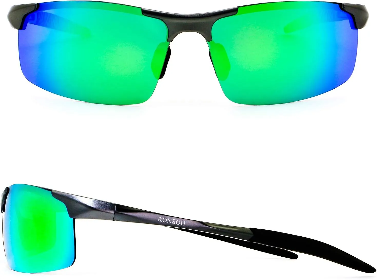 RONSOU Mens Sunglasses Polarized Sport UV Protection Ultralight Al Mg Sunglasses for Men Fishing Driving Golf