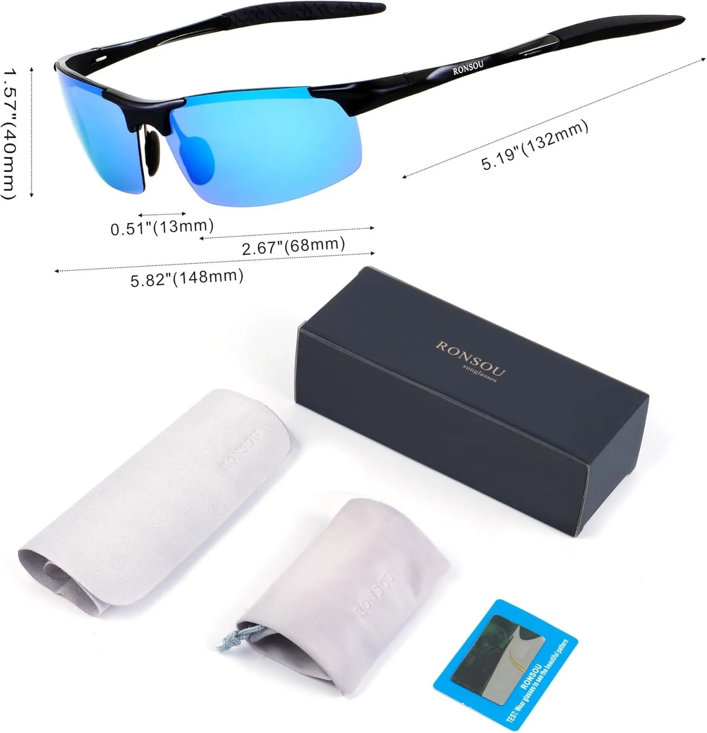 RONSOU Mens Sunglasses Polarized Sport UV Protection Ultralight Al Mg Sunglasses for Men Fishing Driving Golf