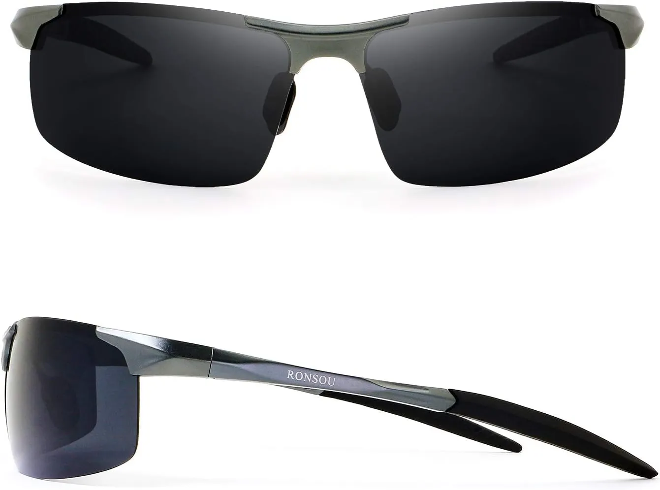 RONSOU Mens Sunglasses Polarized Sport UV Protection Ultralight Al Mg Sunglasses for Men Fishing Driving Golf