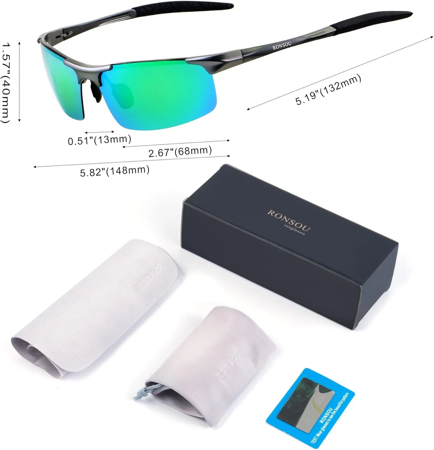 RONSOU Mens Sunglasses Polarized Sport UV Protection Ultralight Al Mg Sunglasses for Men Fishing Driving Golf