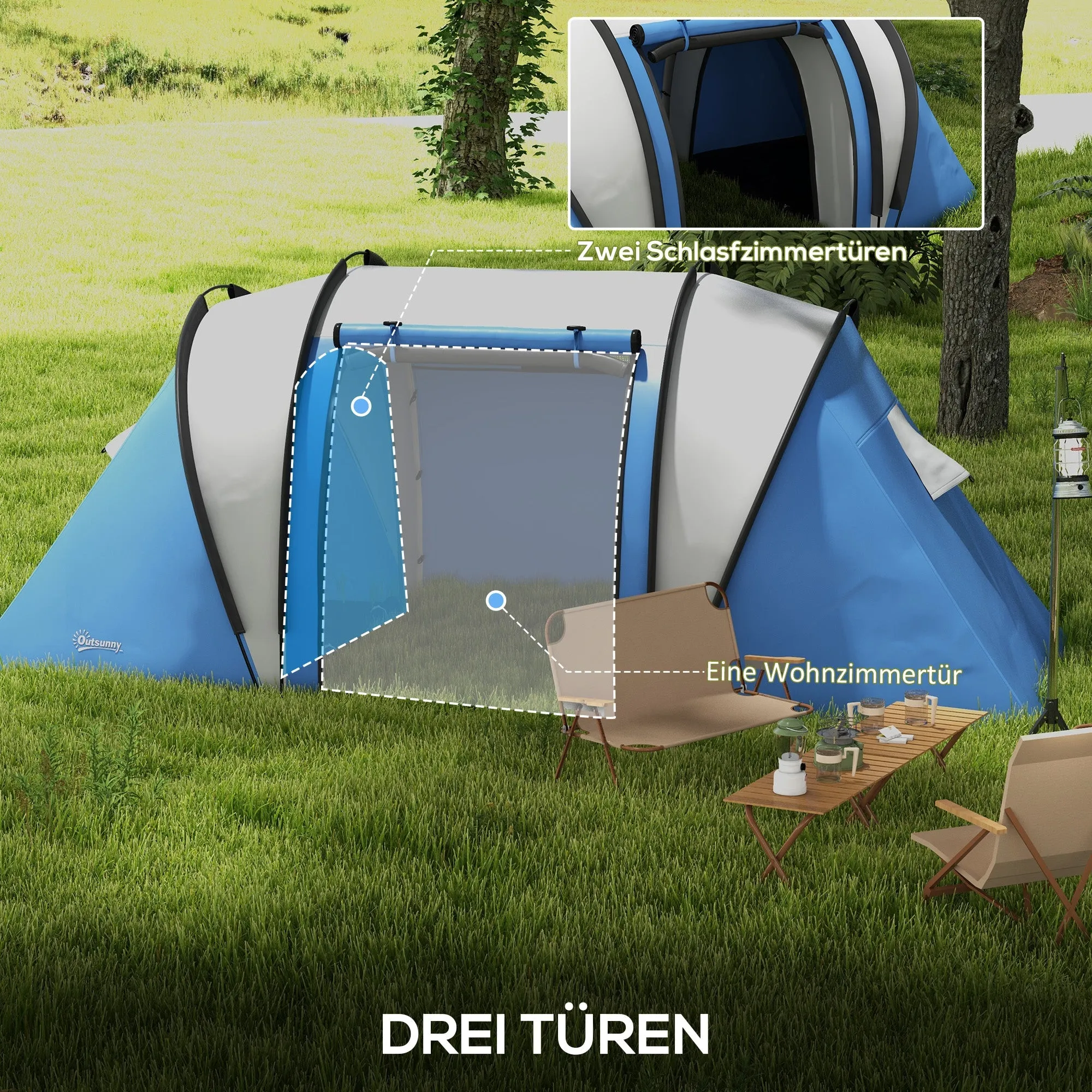 Rootz Camping Tent - Family Tent - Tunnel Tent - Waterproof Design - 450cm x 220cm x 180cm - Ideal for 4-5 People Camping Adventures