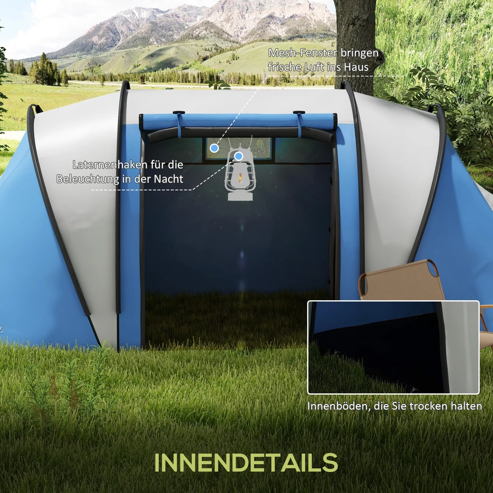 Rootz Camping Tent - Family Tent - Tunnel Tent - Waterproof Design - 450cm x 220cm x 180cm - Ideal for 4-5 People Camping Adventures