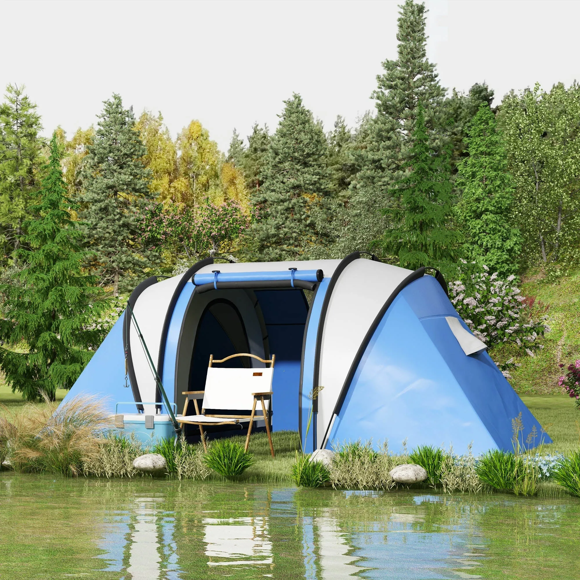 Rootz Camping Tent - Family Tent - Tunnel Tent - Waterproof Design - 450cm x 220cm x 180cm - Ideal for 4-5 People Camping Adventures