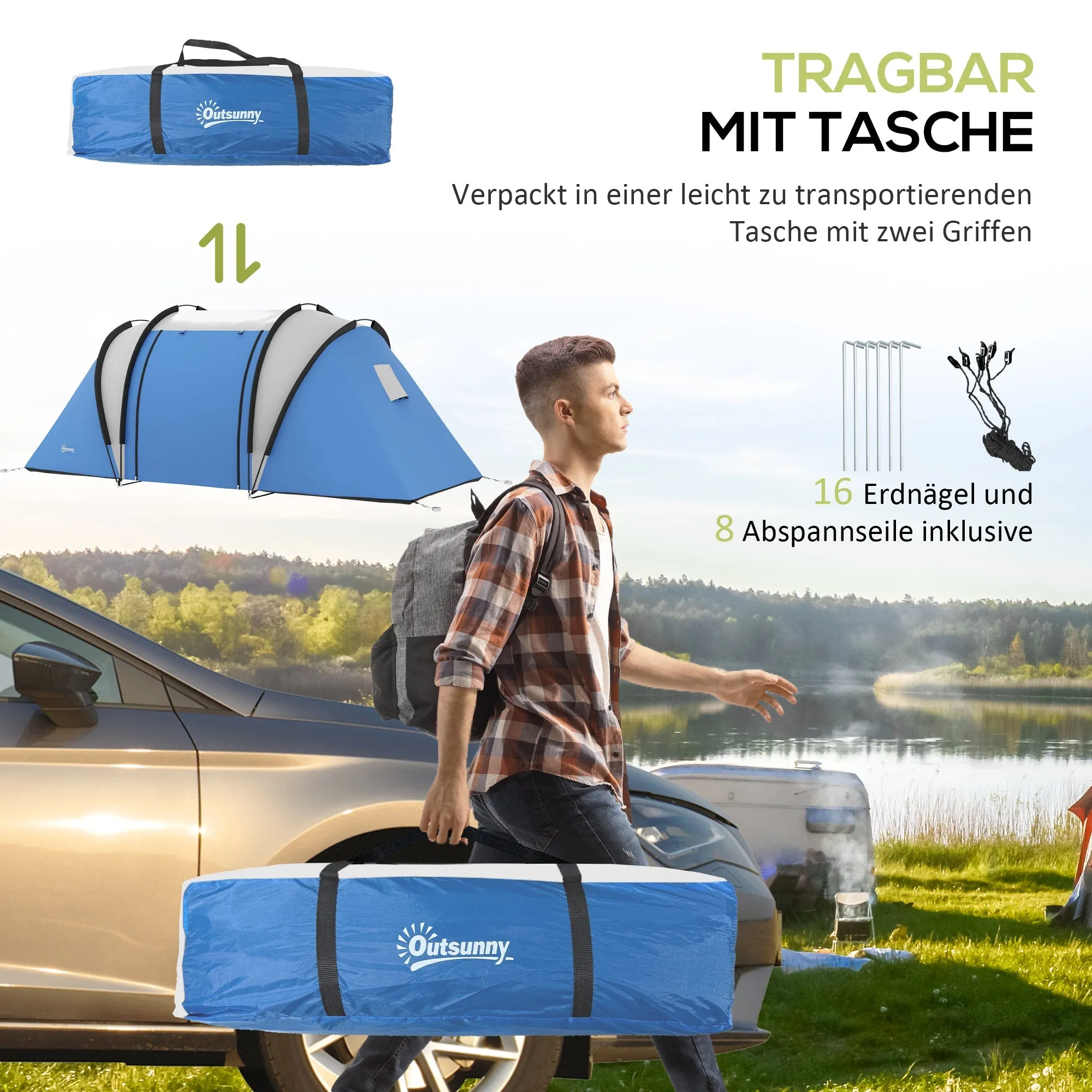 Rootz Camping Tent - Family Tent - Tunnel Tent - Waterproof Design - 450cm x 220cm x 180cm - Ideal for 4-5 People Camping Adventures