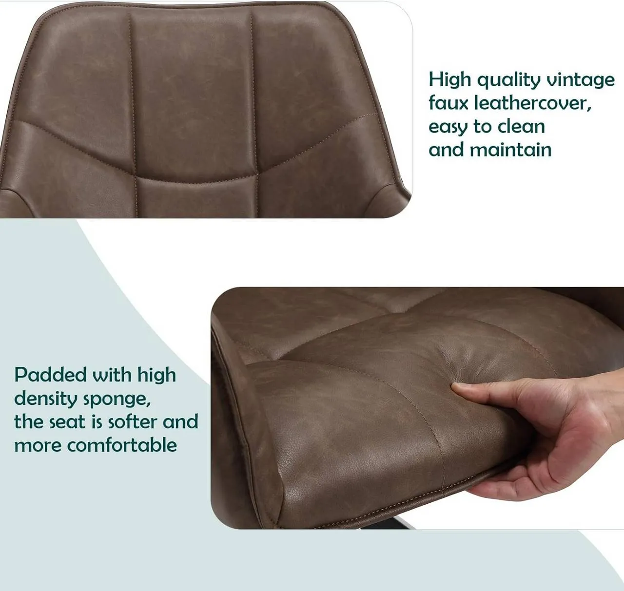 Rootz Swivel Dining Chair - Padded Chair - Vintage Faux Leather - Ergonomic Design - 58cm x 86cm x 63.5cm