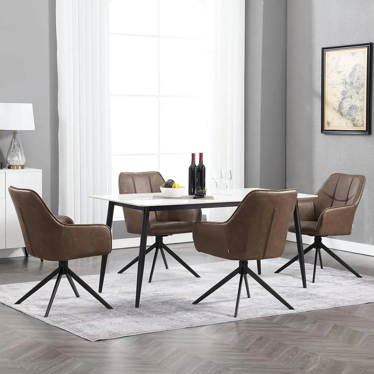 Rootz Swivel Dining Chair - Padded Chair - Vintage Faux Leather - Ergonomic Design - 58cm x 86cm x 63.5cm