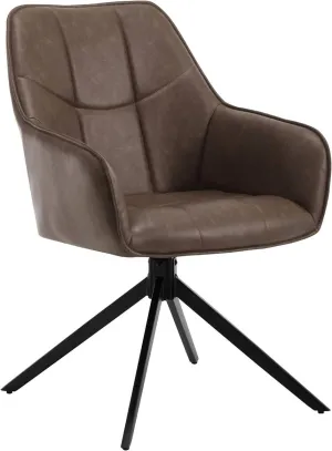Rootz Swivel Dining Chair - Padded Chair - Vintage Faux Leather - Ergonomic Design - 58cm x 86cm x 63.5cm