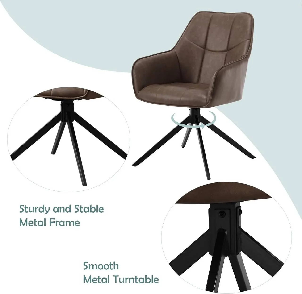 Rootz Swivel Dining Chair - Padded Chair - Vintage Faux Leather - Ergonomic Design - 58cm x 86cm x 63.5cm