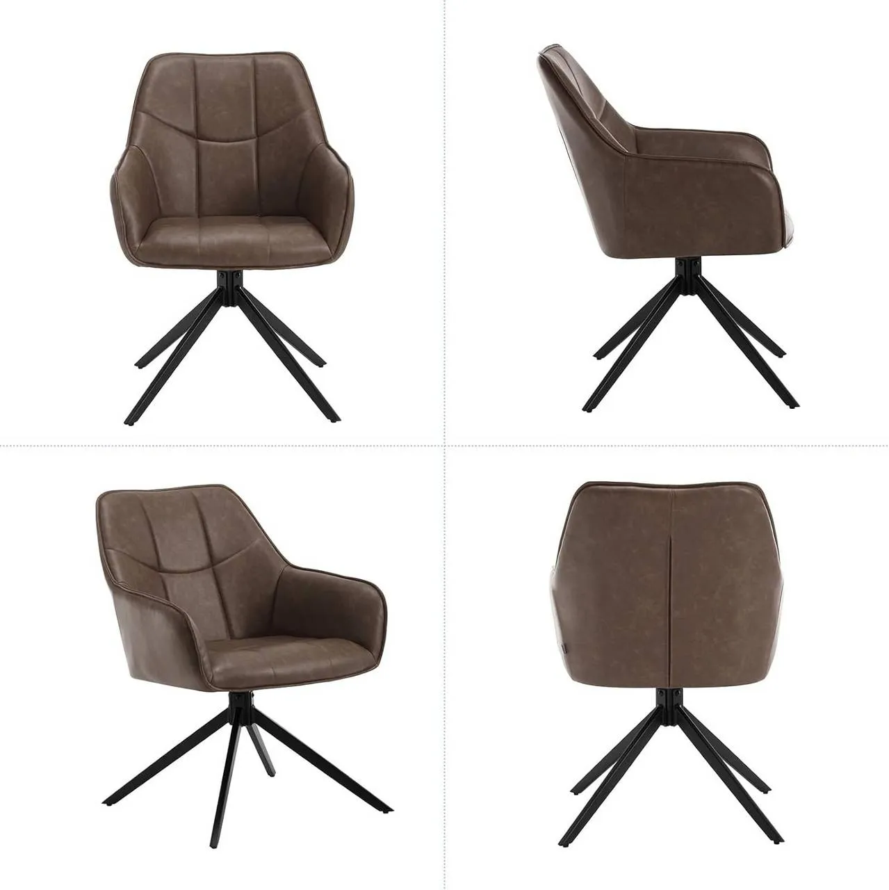 Rootz Swivel Dining Chair - Padded Chair - Vintage Faux Leather - Ergonomic Design - 58cm x 86cm x 63.5cm