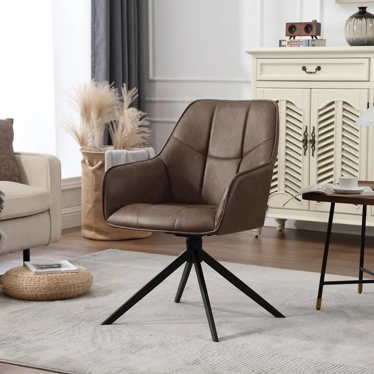 Rootz Swivel Dining Chair - Padded Chair - Vintage Faux Leather - Ergonomic Design - 58cm x 86cm x 63.5cm