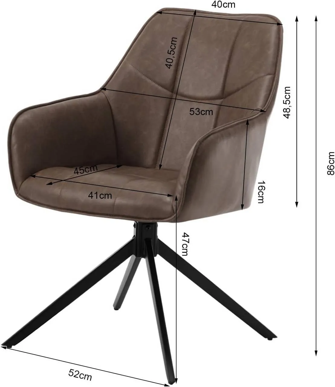 Rootz Swivel Dining Chair - Padded Chair - Vintage Faux Leather - Ergonomic Design - 58cm x 86cm x 63.5cm