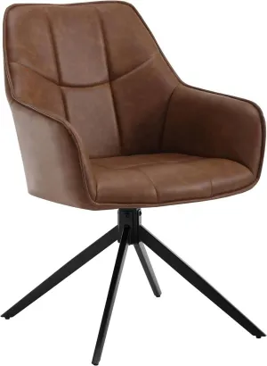Rootz Swivel Dining Chair - Vintage Faux Leather Chair - Padded Seat - 360° Rotation - 58cm x 86cm x 63.5cm