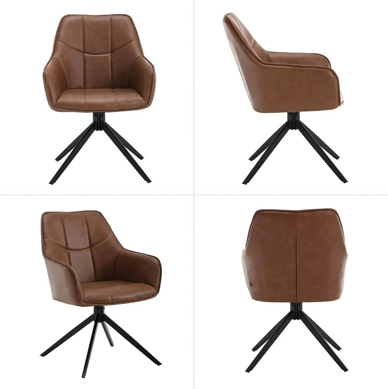 Rootz Swivel Dining Chair - Vintage Faux Leather Chair - Padded Seat - 360° Rotation - 58cm x 86cm x 63.5cm