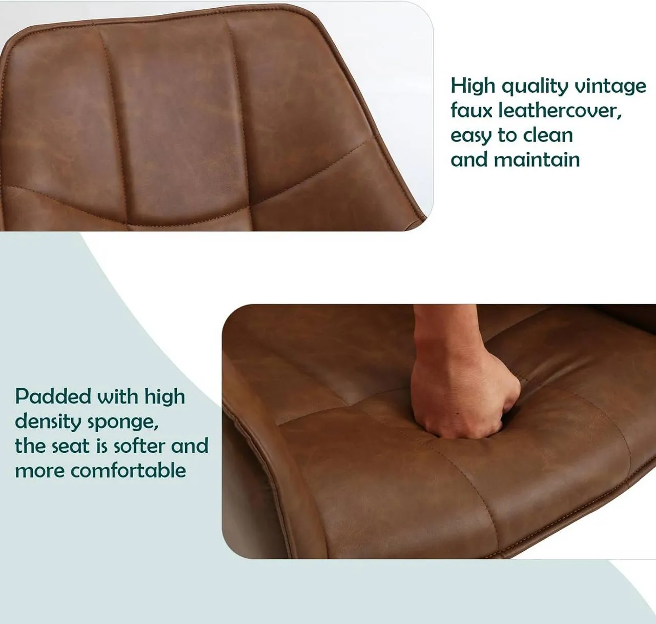 Rootz Swivel Dining Chair - Vintage Faux Leather Chair - Padded Seat - 360° Rotation - 58cm x 86cm x 63.5cm