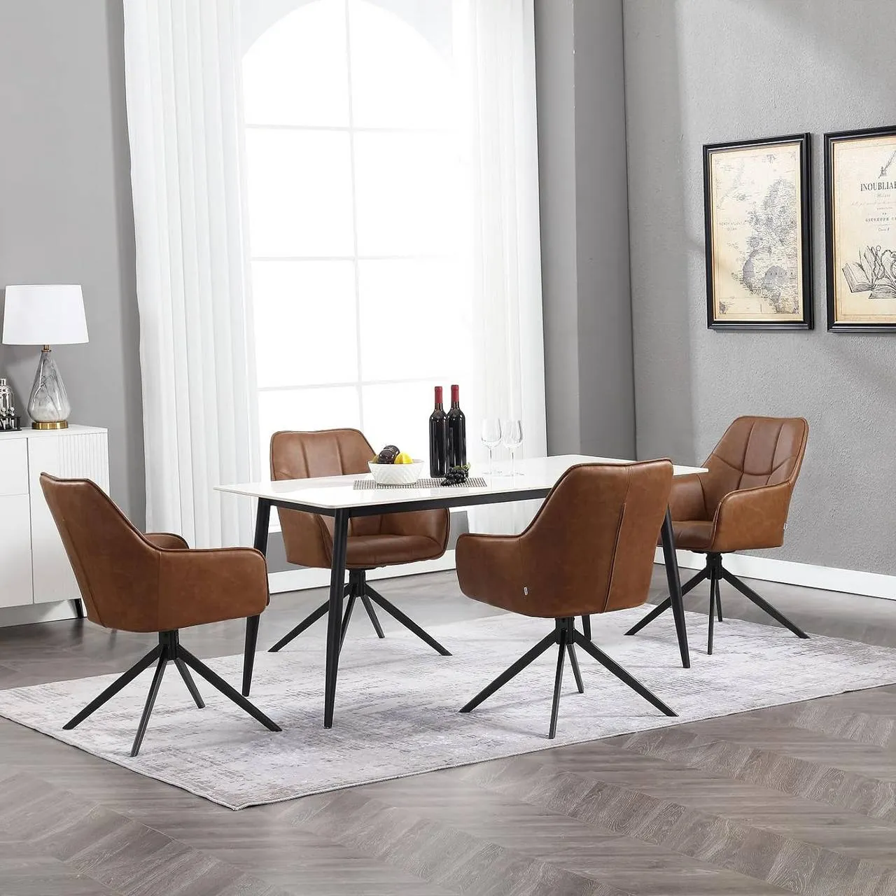 Rootz Swivel Dining Chair - Vintage Faux Leather Chair - Padded Seat - 360° Rotation - 58cm x 86cm x 63.5cm