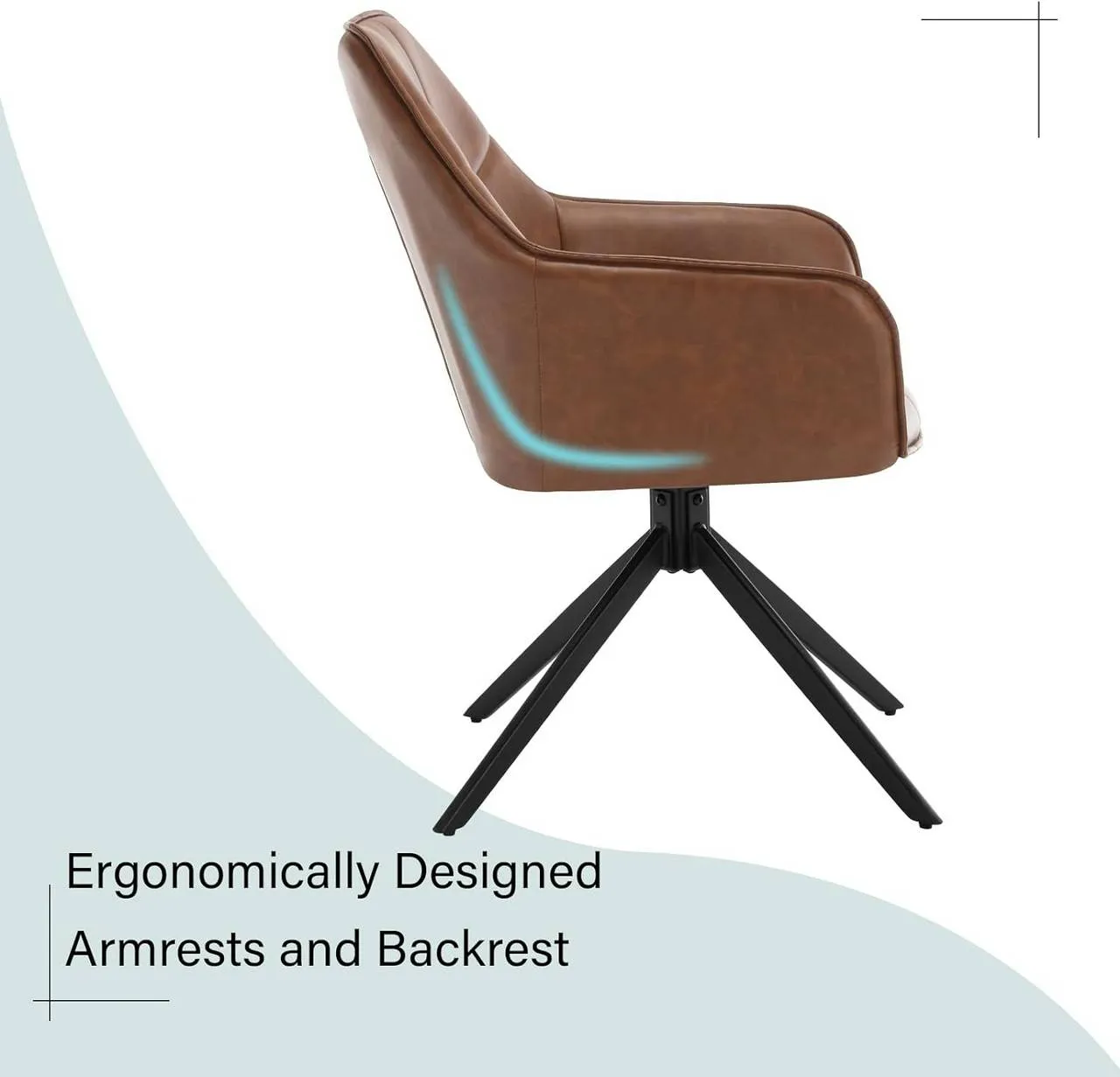 Rootz Swivel Dining Chair - Vintage Faux Leather Chair - Padded Seat - 360° Rotation - 58cm x 86cm x 63.5cm