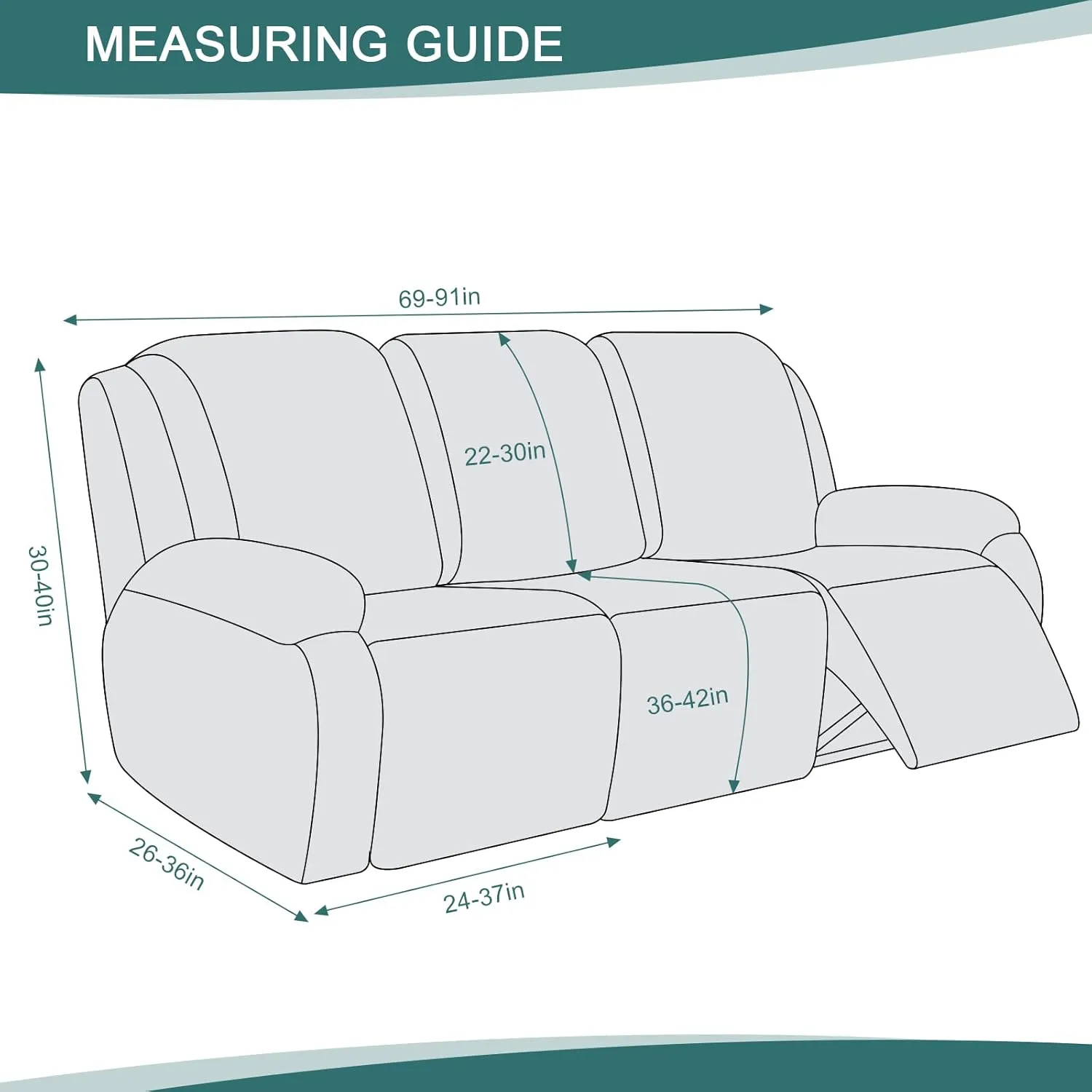 Ruaozz Recliner Sofa Covers Recliner Chair Covers Couch Covers for Reclining Couches with Pockets Washable Furniture Protector with Elastic Bottom (3 Seater, Dark Gray)