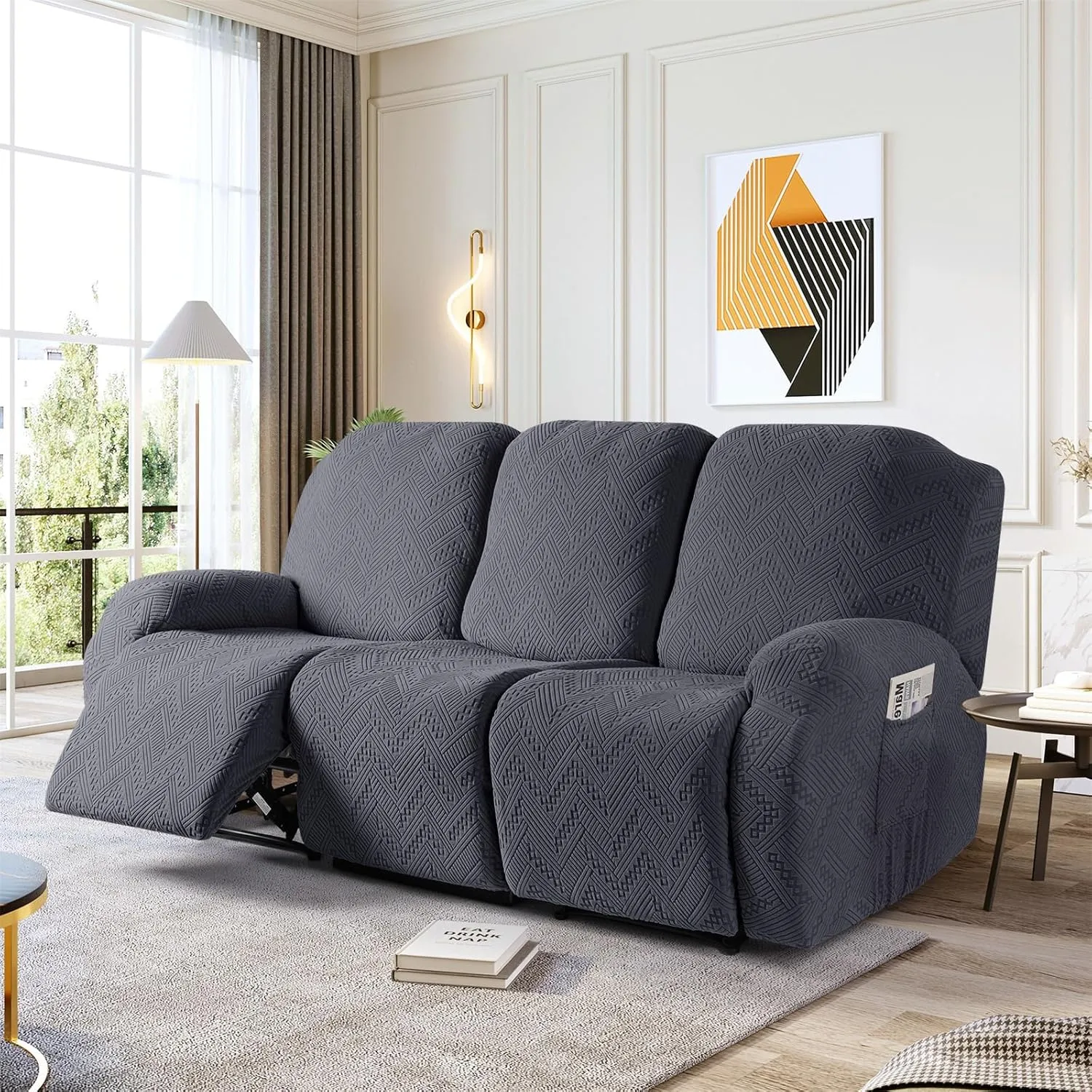 Ruaozz Recliner Sofa Covers Recliner Chair Covers Couch Covers for Reclining Couches with Pockets Washable Furniture Protector with Elastic Bottom (3 Seater, Dark Gray)
