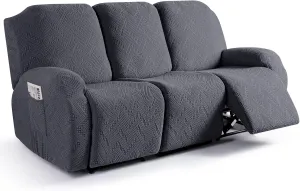Ruaozz Recliner Sofa Covers Recliner Chair Covers Couch Covers for Reclining Couches with Pockets Washable Furniture Protector with Elastic Bottom (3 Seater, Dark Gray)