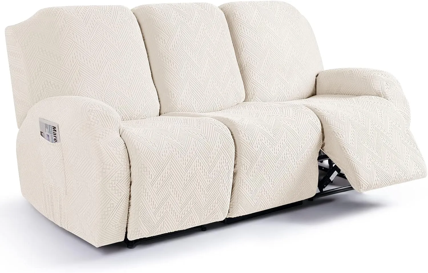 Ruaozz Recliner Sofa Covers Recliner Chair Covers Couch Covers for Reclining Couches with Pockets Washable Furniture Protector with Elastic Bottom (3 Seater, Ivory)