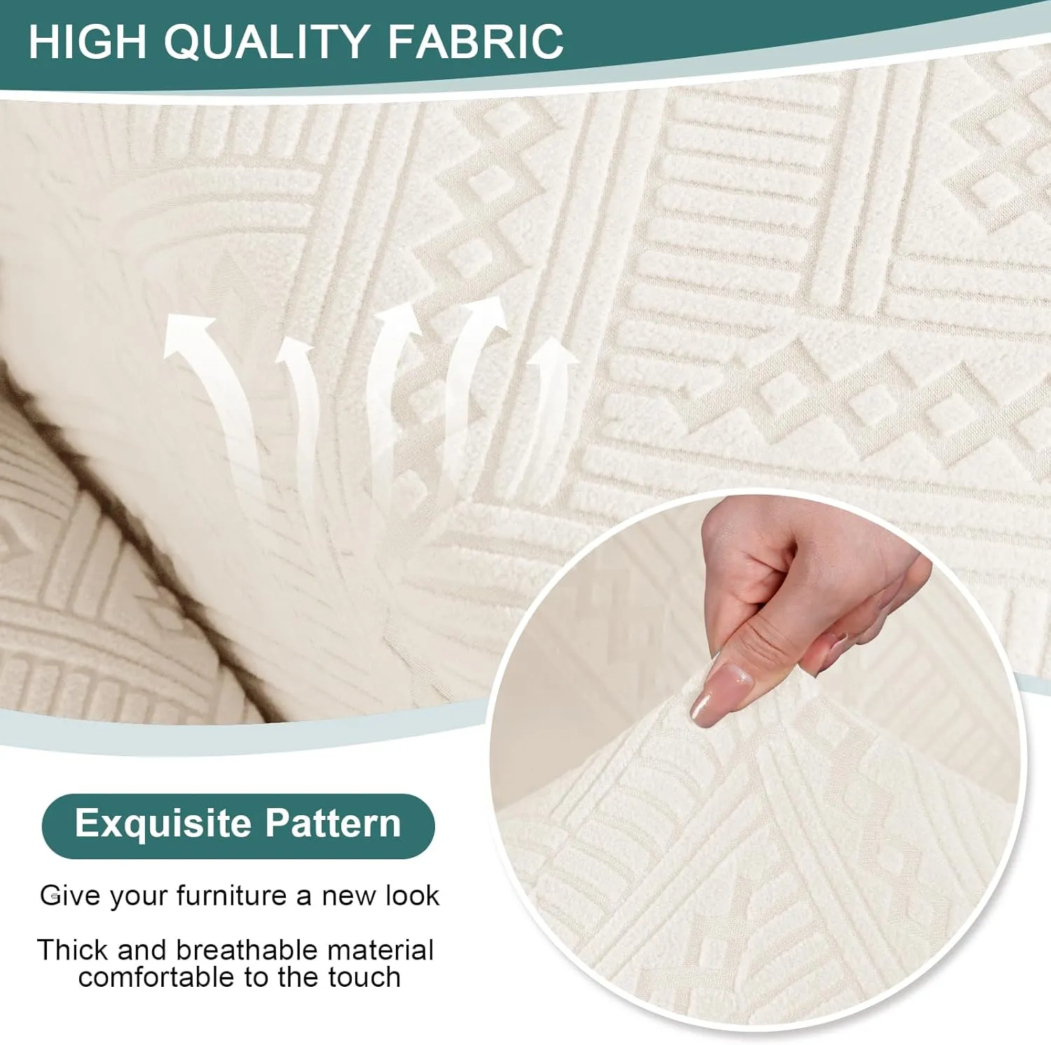 Ruaozz Recliner Sofa Covers Recliner Chair Covers Couch Covers for Reclining Couches with Pockets Washable Furniture Protector with Elastic Bottom (3 Seater, Ivory)