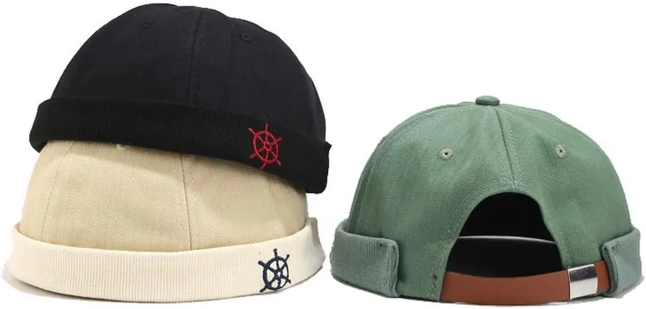 Rudder Embroidery Pattern Sailor Cap Rolled Cuff Retro Brimless Hat