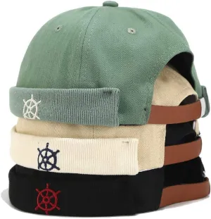 Rudder Embroidery Pattern Sailor Cap Rolled Cuff Retro Brimless Hat