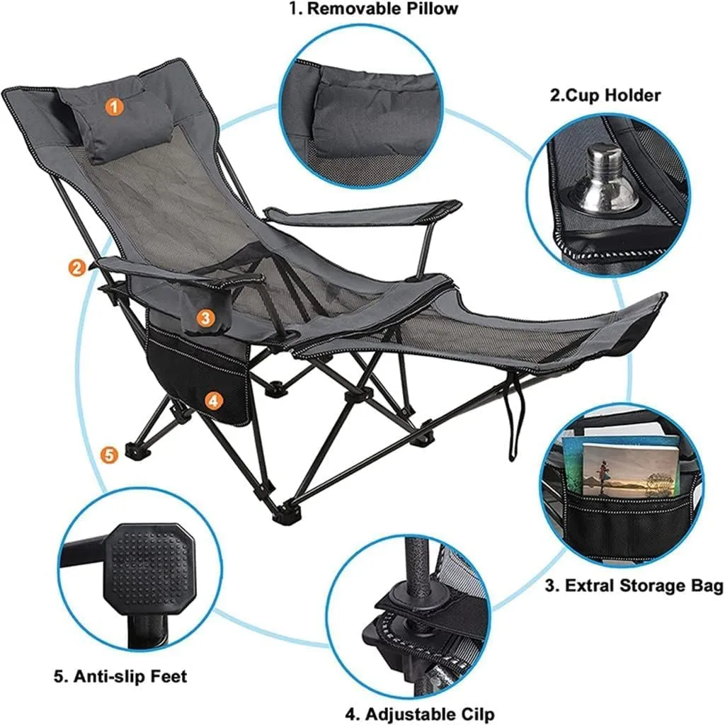 RUVOO Camping Chair Folding Chairs Lawn Chairs Folding Recliner Chair Camping Folding Chair Beach Sun Patio Chaise Lounge Chair Pool Lawn Lounger Folding Chair Camp Chair Moon Chair (Color : Green)