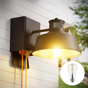 Rynx | Ehaho Veranda Light With Outlet, Twilight Till Dawn Motion Sensor Outdoor Light With Built-in Outlet, Waterproof Anti-Rust Lantern Outdoor Light With GFCI Outlet, Wall Lamp With Plug For Front Door
