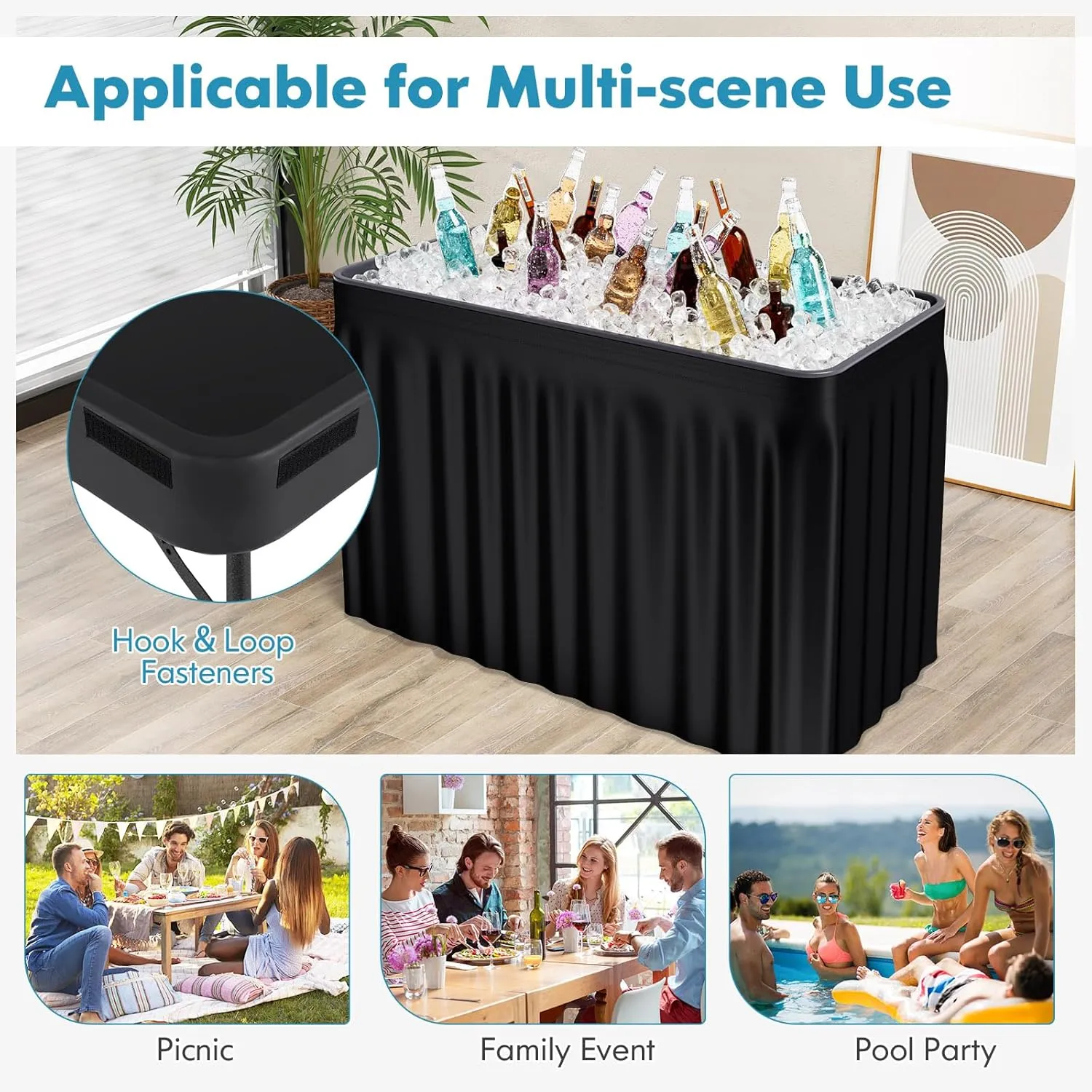 S AFSTAR 4 Foot Ice Tables for Parties with Drain, Folding Cooler Table Outdoor with Foldable Bucket, Removable Skirt, Portable Chill Cooler for Drinks Beverages, Party Ice Bin Table for BBQ Wedding
