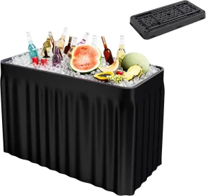 S AFSTAR 4 Foot Ice Tables for Parties with Drain, Folding Cooler Table Outdoor with Foldable Bucket, Removable Skirt, Portable Chill Cooler for Drinks Beverages, Party Ice Bin Table for BBQ Wedding