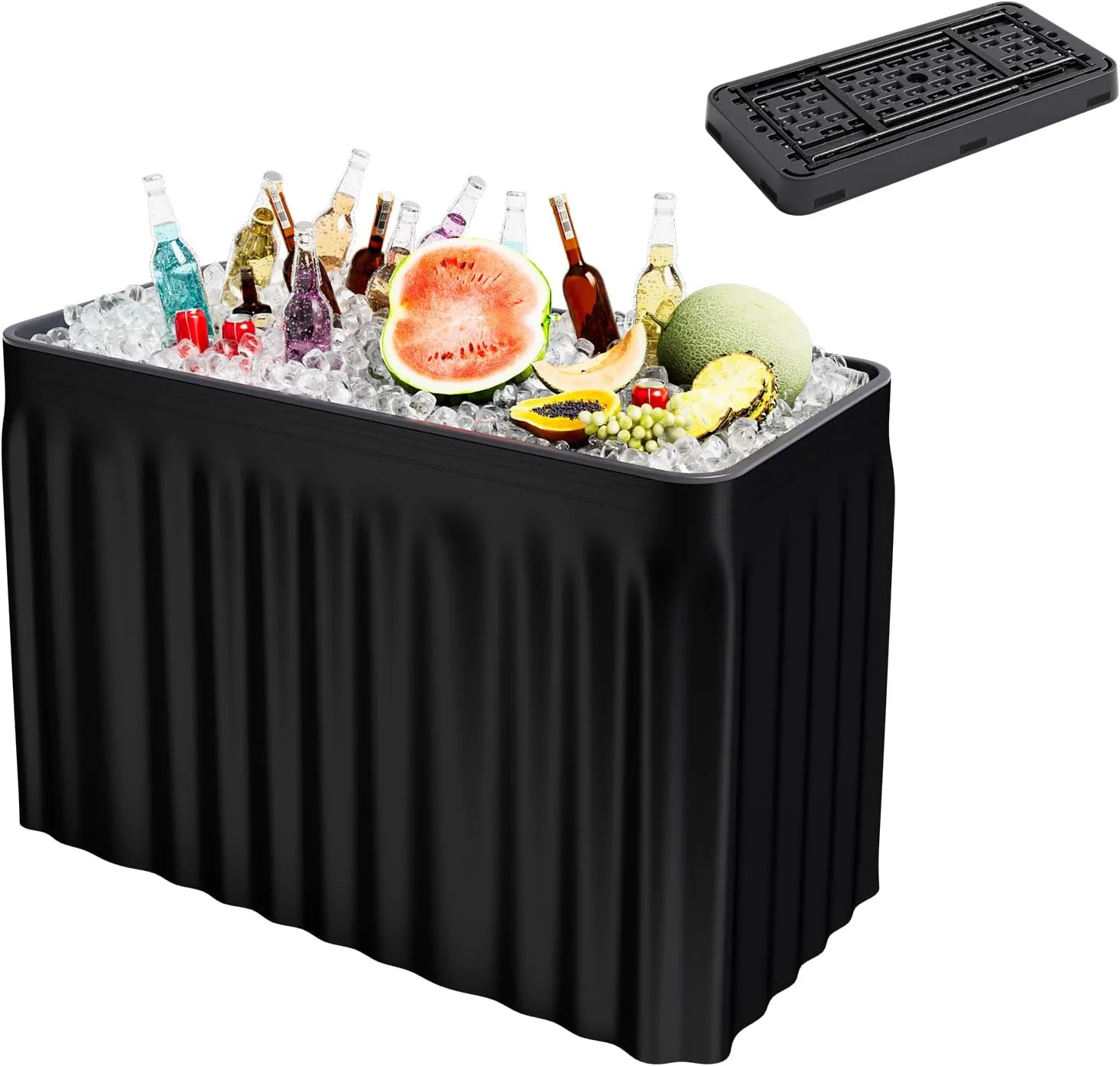 S AFSTAR 4 Foot Ice Tables for Parties with Drain, Folding Cooler Table Outdoor with Foldable Bucket, Removable Skirt, Portable Chill Cooler for Drinks Beverages, Party Ice Bin Table for BBQ Wedding