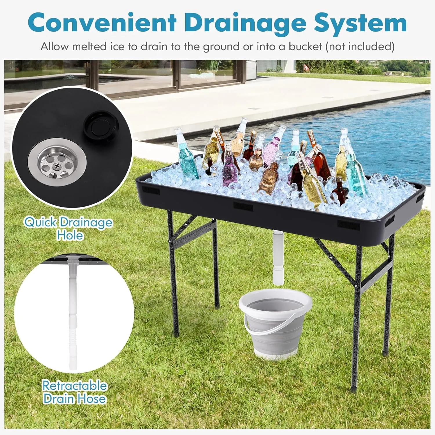 S AFSTAR 4 Foot Ice Tables for Parties with Drain, Folding Cooler Table Outdoor with Foldable Bucket, Removable Skirt, Portable Chill Cooler for Drinks Beverages, Party Ice Bin Table for BBQ Wedding