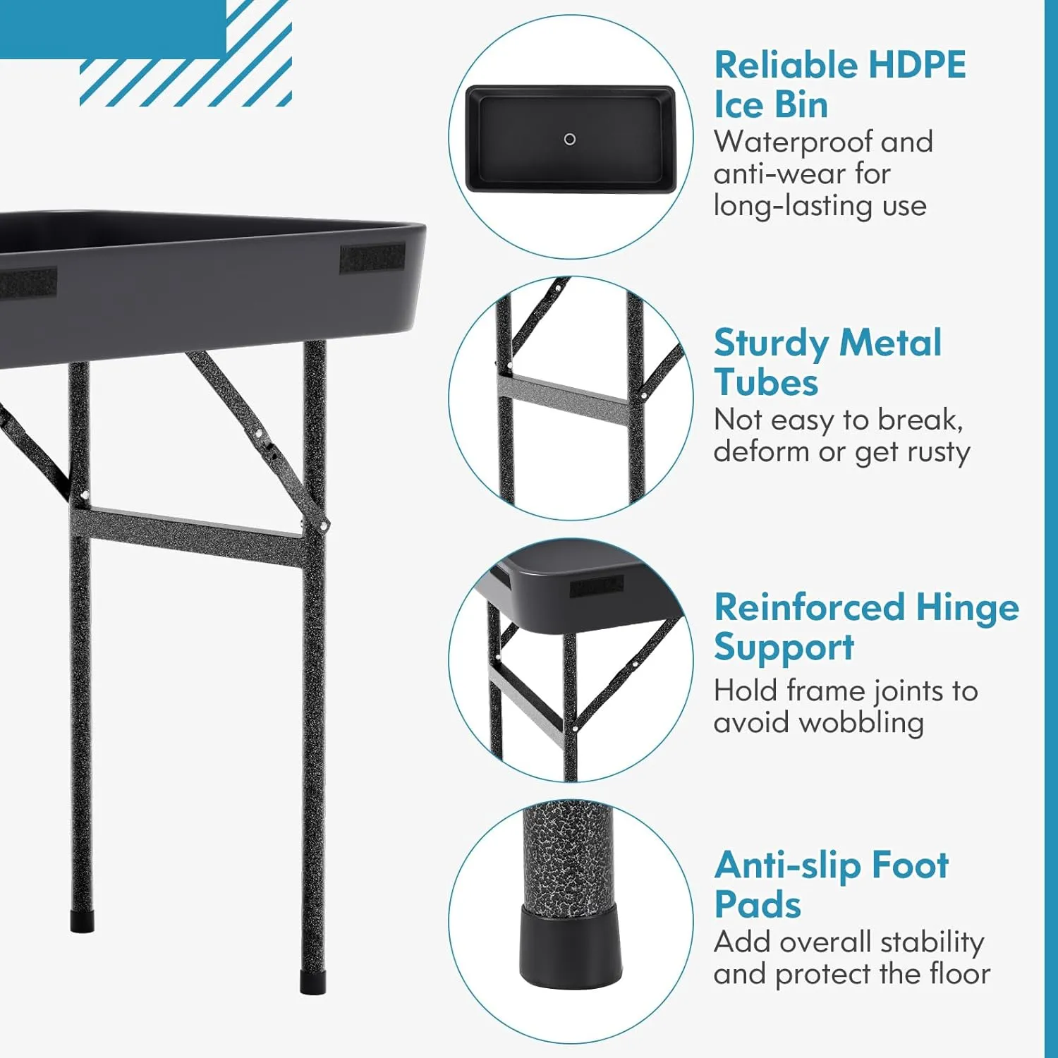 S AFSTAR 4 Foot Ice Tables for Parties with Drain, Folding Cooler Table Outdoor with Foldable Bucket, Removable Skirt, Portable Chill Cooler for Drinks Beverages, Party Ice Bin Table for BBQ Wedding