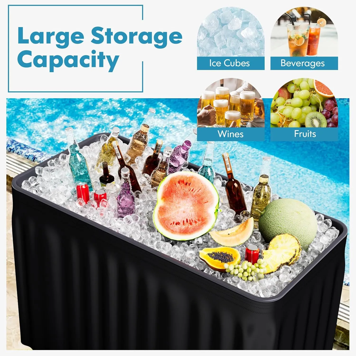 S AFSTAR 4 Foot Ice Tables for Parties with Drain, Folding Cooler Table Outdoor with Foldable Bucket, Removable Skirt, Portable Chill Cooler for Drinks Beverages, Party Ice Bin Table for BBQ Wedding