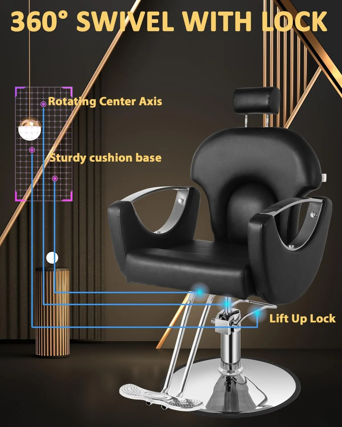 Salon Chair, Reclining Salon Chair for Hair Stylist, Barber Chair with Heavy Duty Hydraulic Pump, Hair Chairs Tattoo Braiding Beauty Spa Equipment, Cool Silver Black
