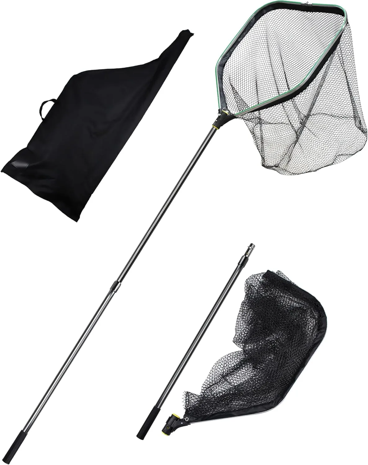 Saltwater Large Fishing Net with Handle Rubber Fishing Nets for Boat & Kayak Large Fishing Landing Net with Telescoping Pole Handle Mesh Fish Net Extend to 75.8-105.7in Net Depth 26.8in