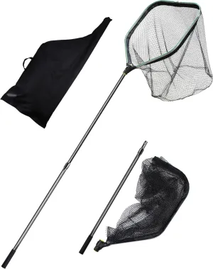 Saltwater Large Fishing Net with Handle Rubber Fishing Nets for Boat & Kayak Large Fishing Landing Net with Telescoping Pole Handle Mesh Fish Net Extend to 75.8-105.7in Net Depth 26.8in