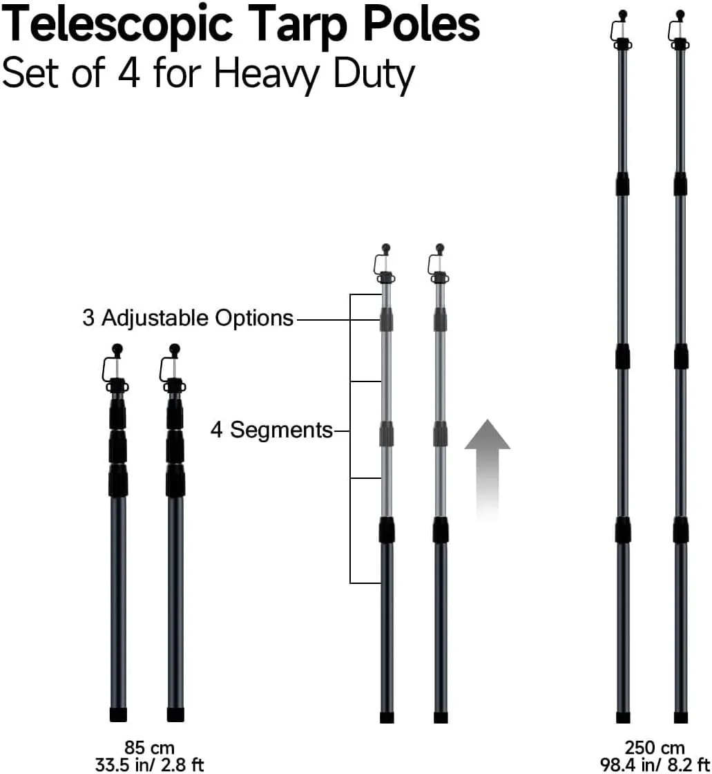 SANLIKE Tent Poles for Tarp, 8.2' Tarp Poles Set of 4, Tent Poles Replacement, Telescoping Pole, Canopy Poles, Camping Poles for Rooftop Tents, Trekking Pole Tent for Rain Fly, Camper, Awning – Black