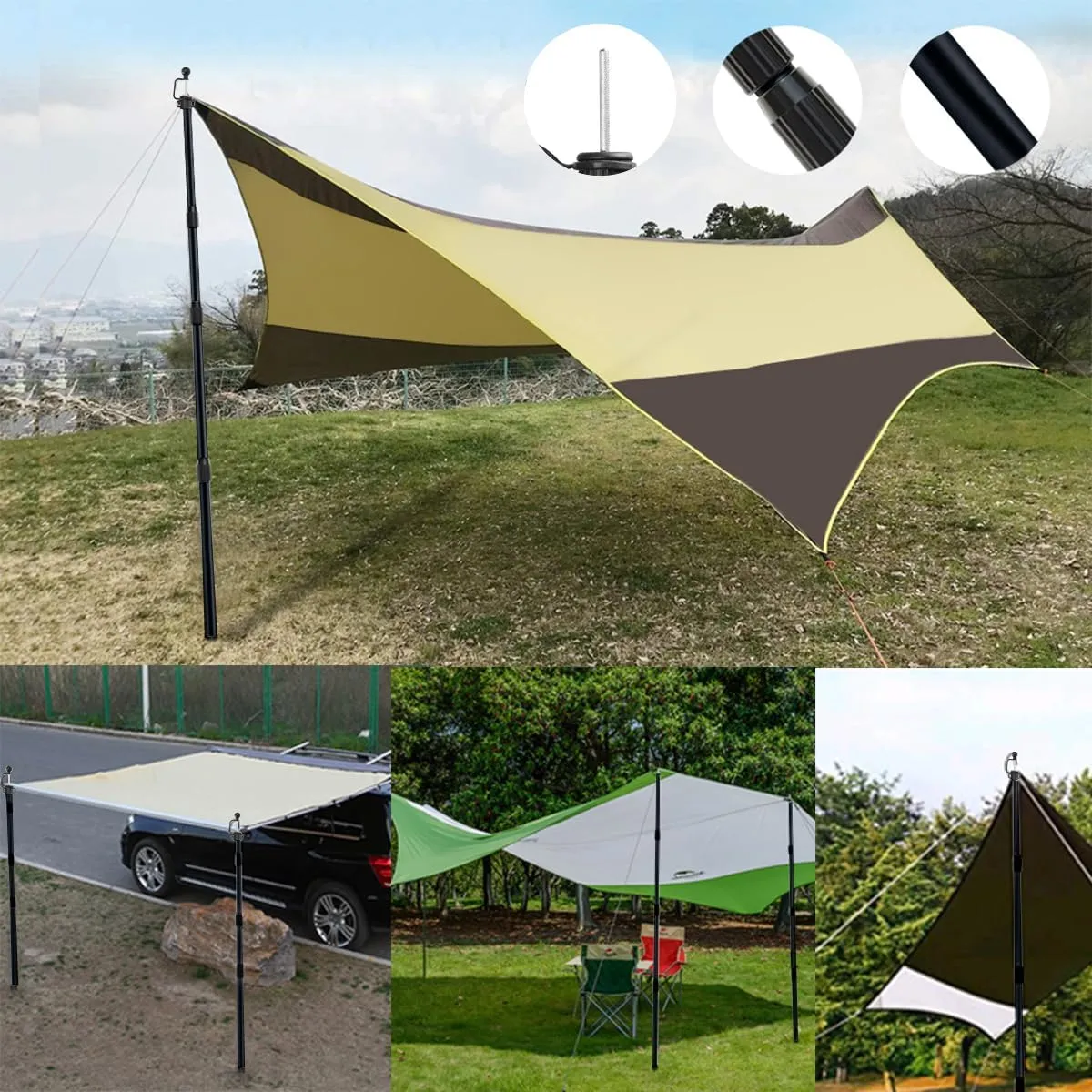 SANLIKE Tent Poles for Tarp, 8.2' Tarp Poles Set of 4, Tent Poles Replacement, Telescoping Pole, Canopy Poles, Camping Poles for Rooftop Tents, Trekking Pole Tent for Rain Fly, Camper, Awning – Black