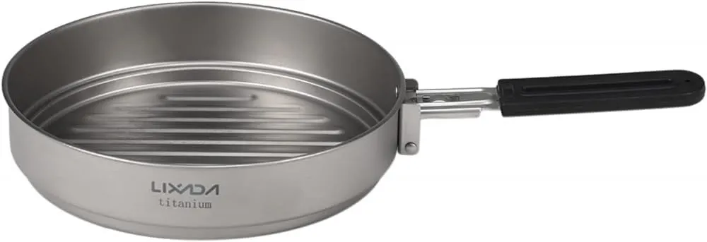 Saucepan Titanium Fry Pan Ultralight Grill Frying Pan with Folding Handle for Outdoor Cooking Camping Hiking Backpacking Pot