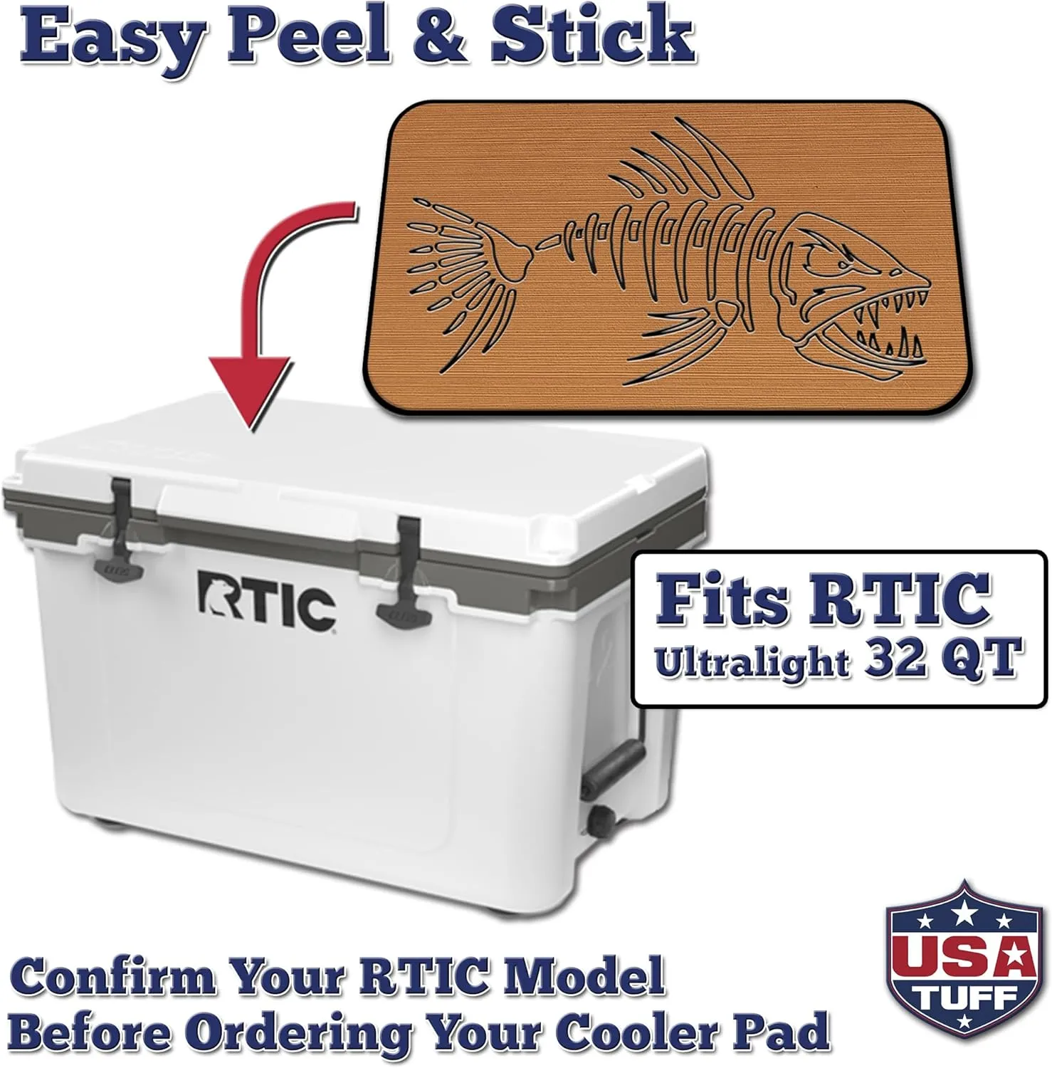 SeaDek EVA Mat Cooler Pad fits RTIC | Peel & Stick Application | Non Slip Comfort Accessories - Bonefish Design (Mocha-Black)