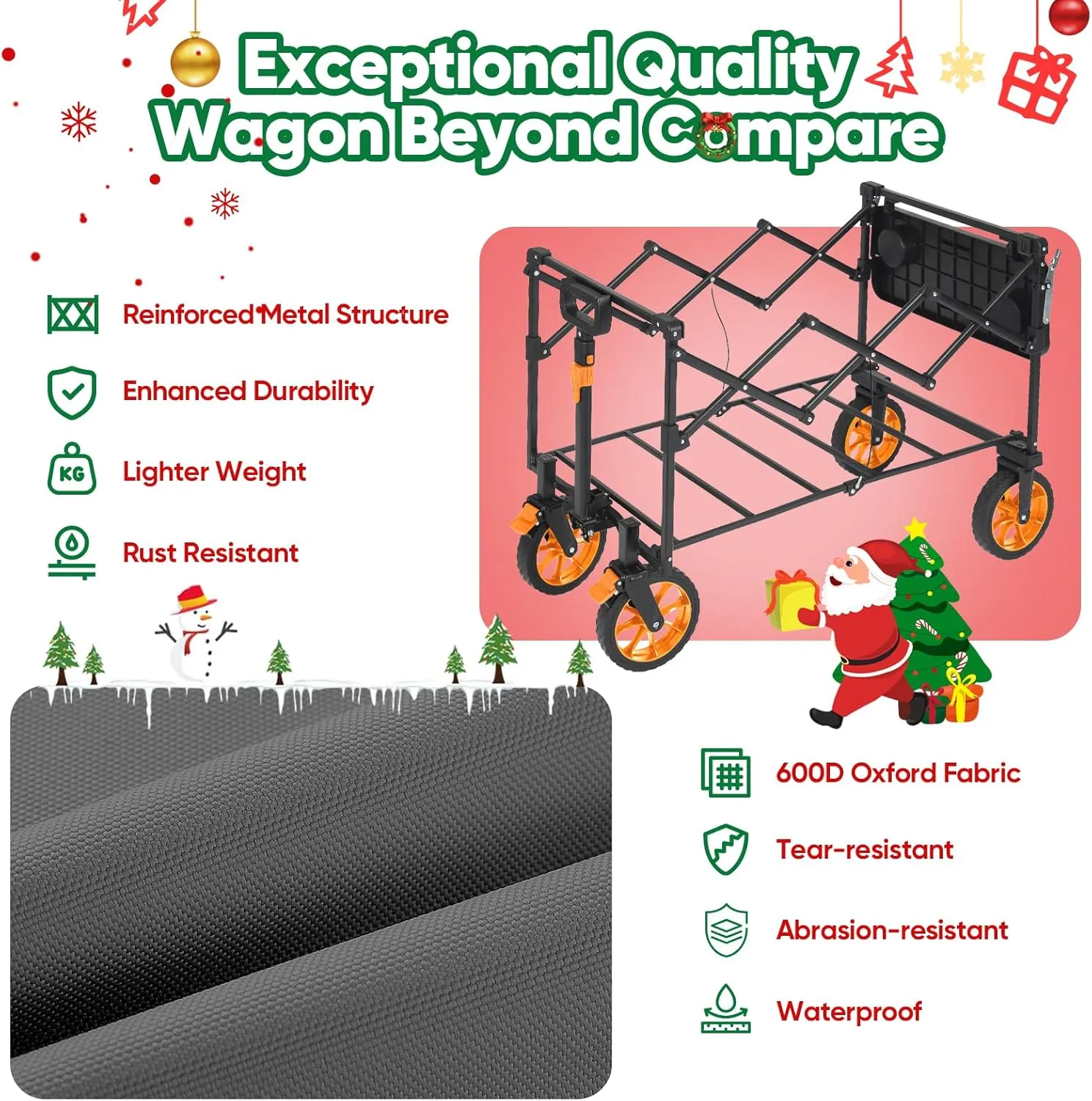 Sekey 250L Collapsible Wagon with Folding Table and Drink Holders, Foldble Beach Wagon with All-Terrain Wheels Load up to 330LBS for Shopping, Camping, Sports.Gray&Orange
