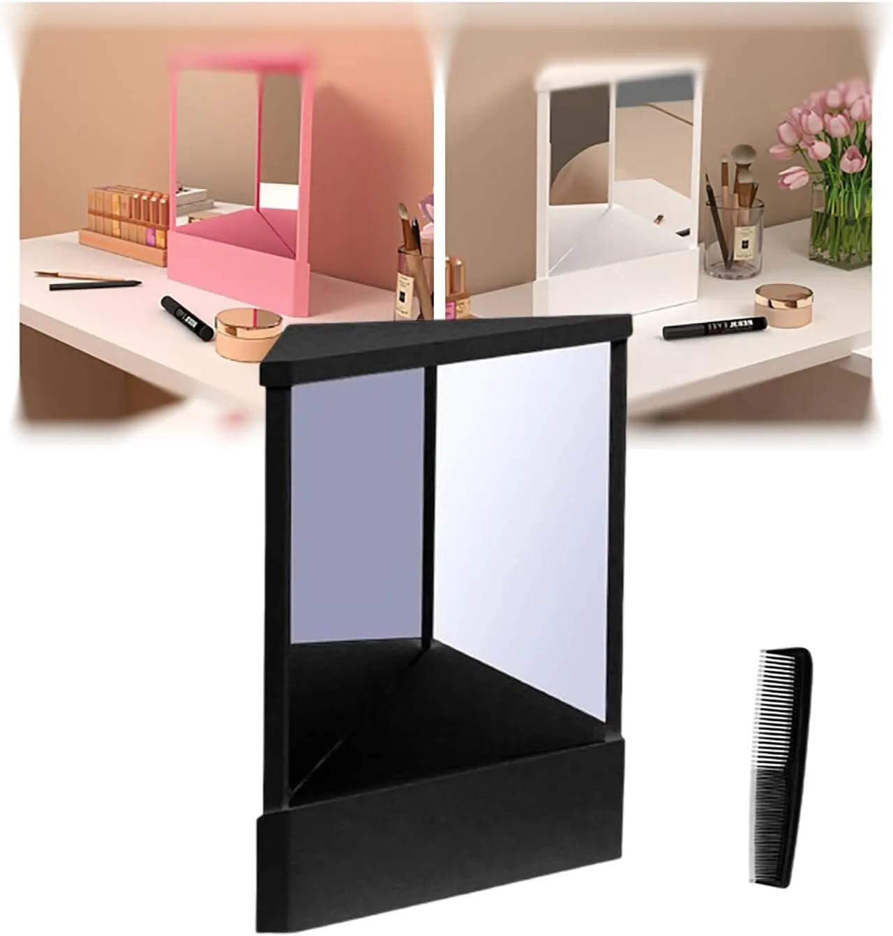 Self cut system Table Vanity Makeup True Image Reflection Non Reversing Mirror with Stand Precision Travel Dance Mirror for Dancers Artists Aestheticians Spa Events Hair Cuting,Styling Grooming(Black,
