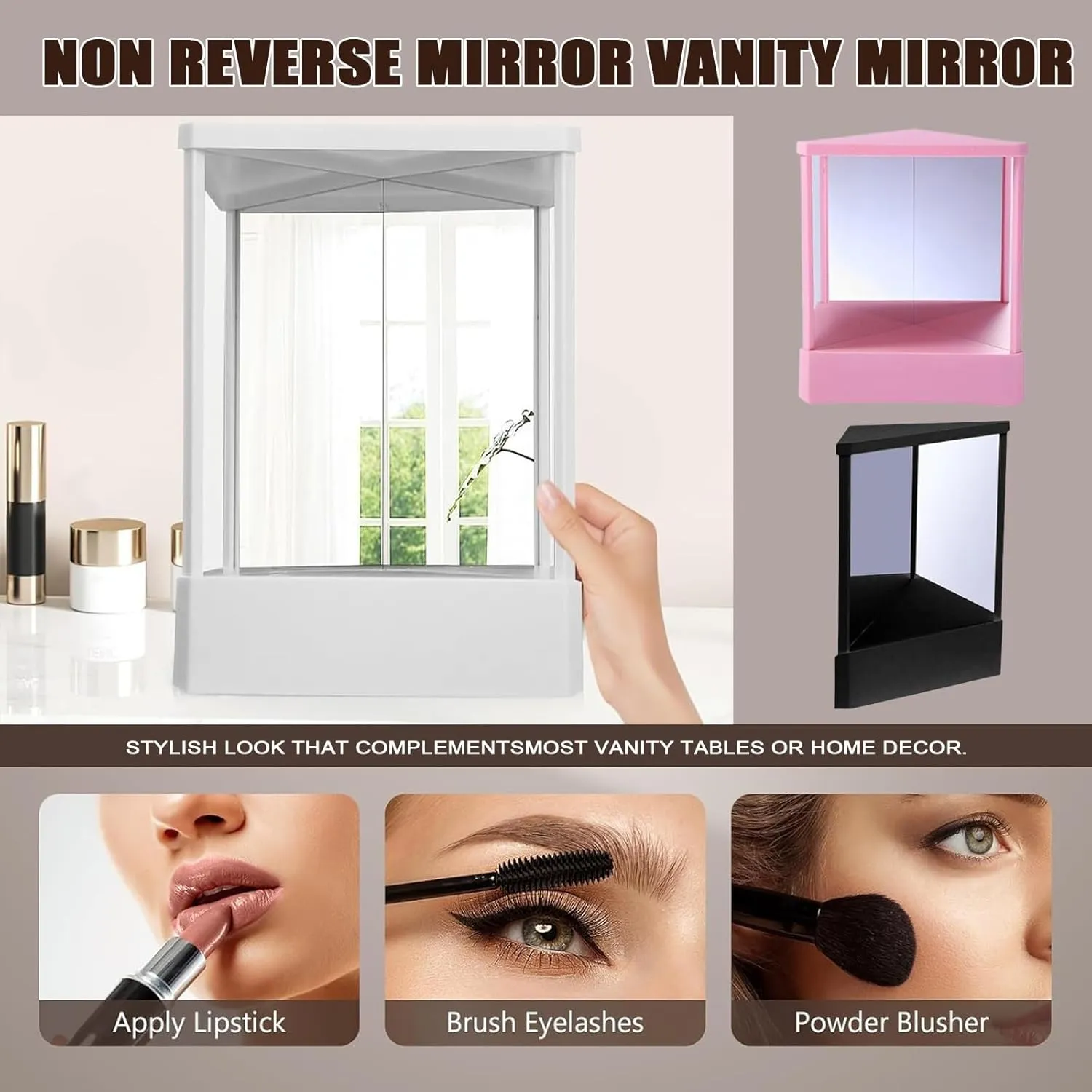 Self cut system Table Vanity Makeup True Image Reflection Non Reversing Mirror with Stand Precision Travel Dance Mirror for Dancers Artists Aestheticians Spa Events Hair Cuting,Styling Grooming(Black,
