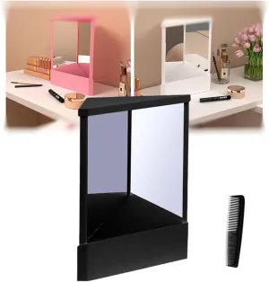Self cut system Table Vanity Makeup True Image Reflection Non Reversing Mirror with Stand Precision Travel Dance Mirror for Dancers Artists Aestheticians Spa Events Hair Cuting,Styling Grooming(Black,