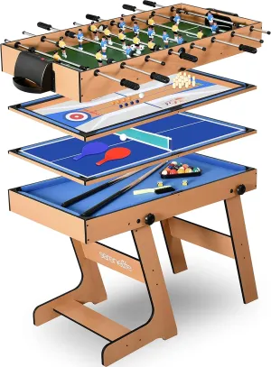 SereneLife 5in1 Folding Multi Game Table, 40" Full Size Combo Sports Arcade Game with Foosball Soccer, Ping Pong, Pool Billiards, Bowling & Shuffleboard Set, Wood Construction for Play Rec Room
