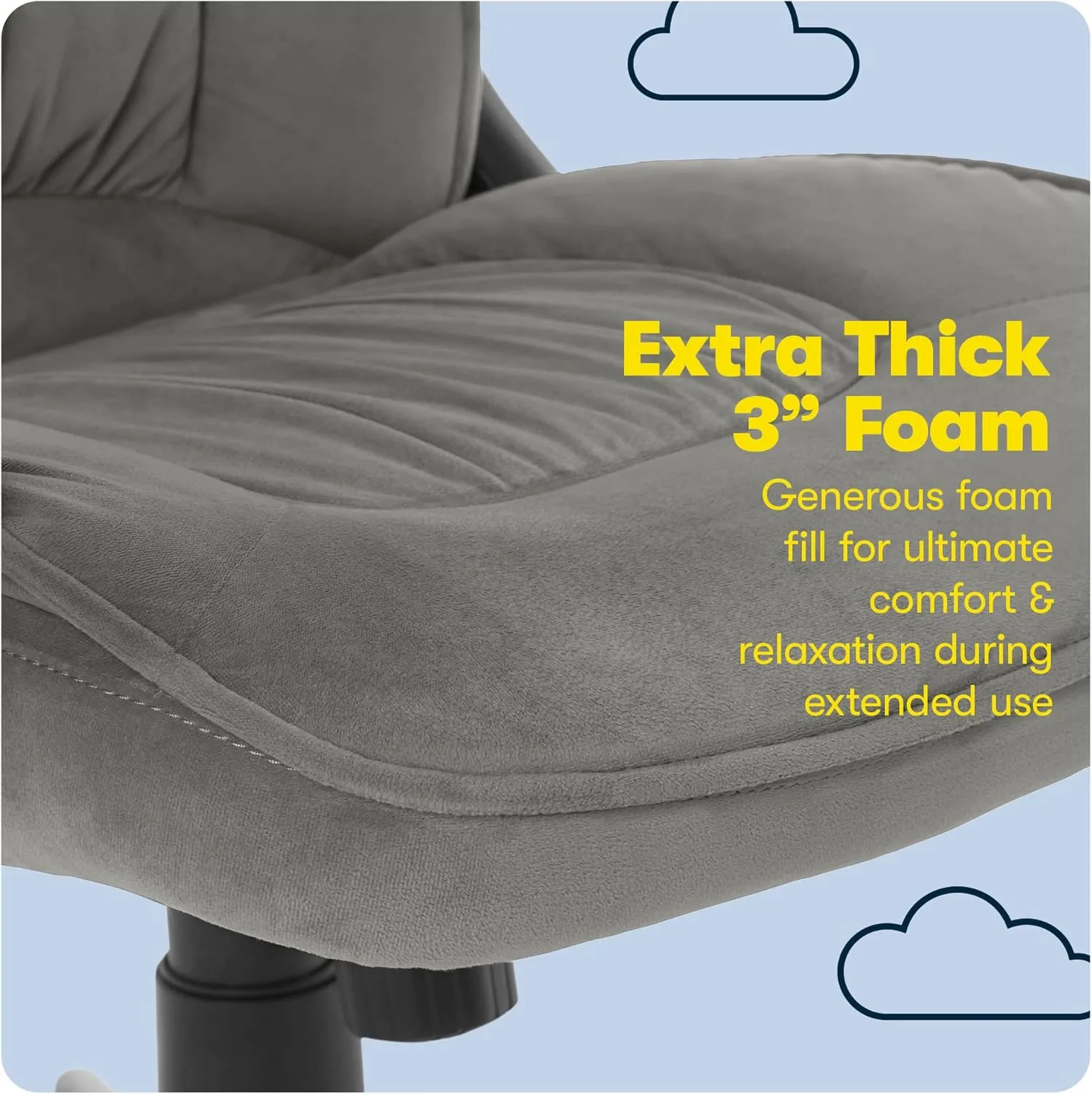 Serta Hannah Executive Home Office Desk Chair, Ergonomic Mid-Back with Lumbar Support, Firm Seat Cushion, Layered Body Pillows, Padded Armrests, Swivel Base, Easy Assembly, Microfiber, Black/Grey